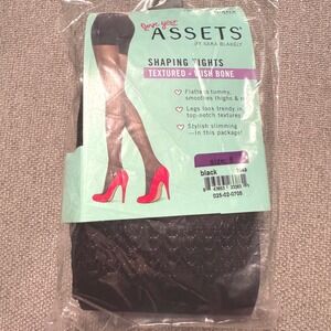 Spanx - Assets‎ by Sara Blakely Shaping Tights Size 5 Black Textured Wish Bone
